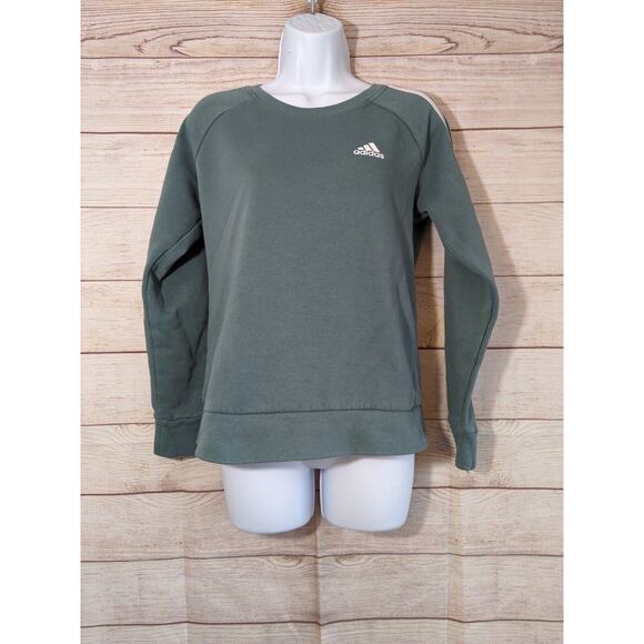Adidas Classic Crewneck Green Sweatshirt Three Stripe Sleeves Womens Size S - Picture 1 of 7